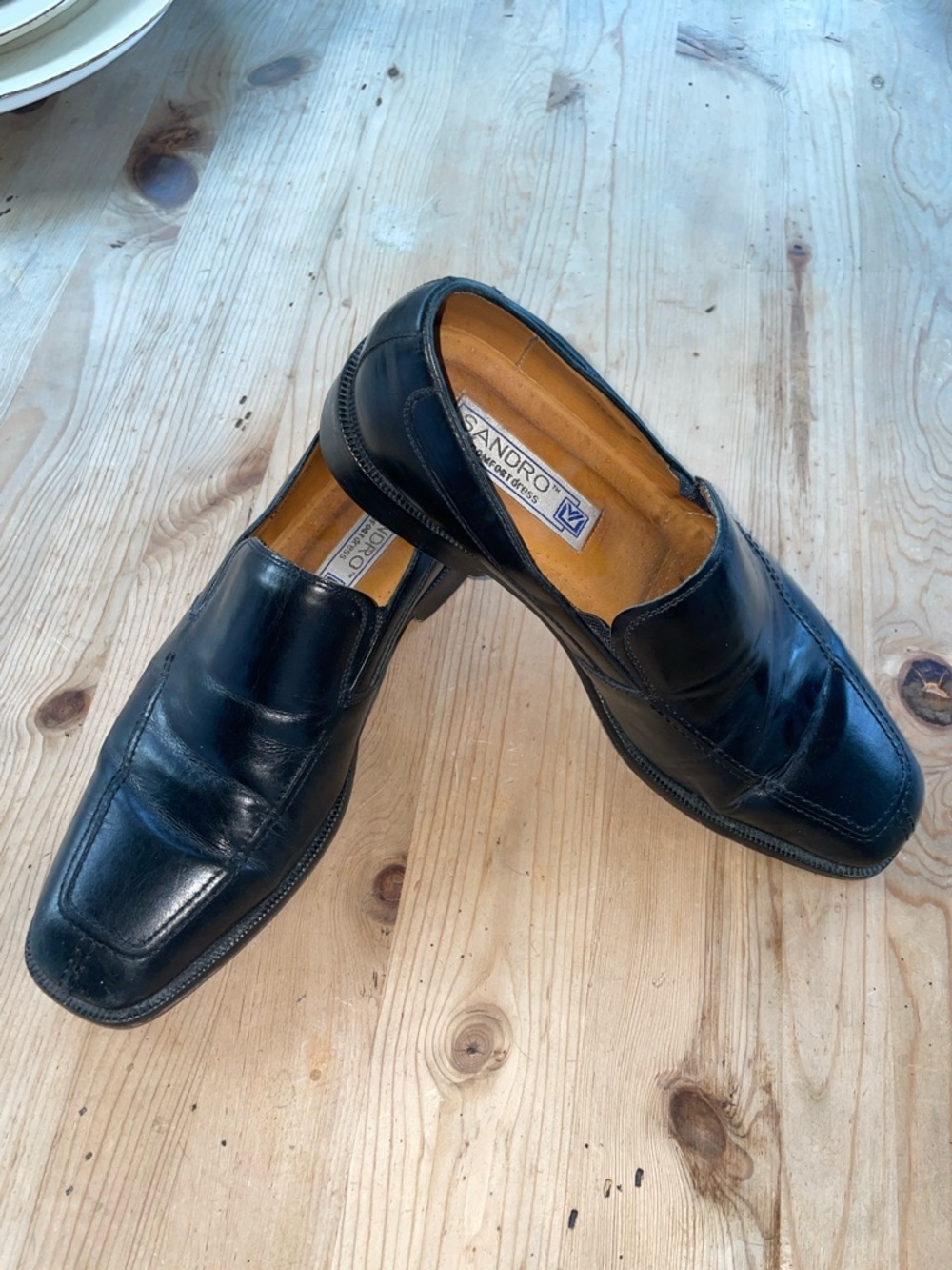 Sandro Luxury Designer Black Leather Square-Toe Slip-On Loafers